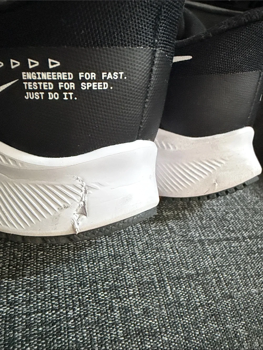 Nike Black and White Running Shoe with Striped Swoosh - Picture 5 of 5
